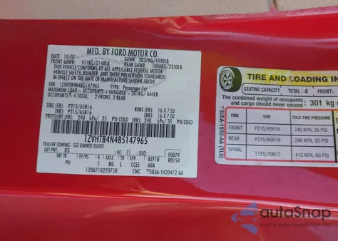 2008 Ford Mustang V6 Deluxe/V6 Premium z USA, uszkodzony, nr VIN 1ZVHT84N485147965